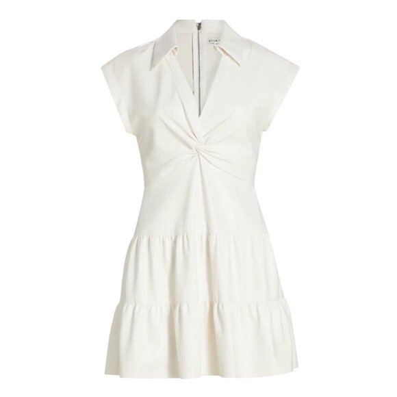 Alice + Olivia Mila Faux-Leather Minidress Off White New Size 10 New - Picture 4 of 16